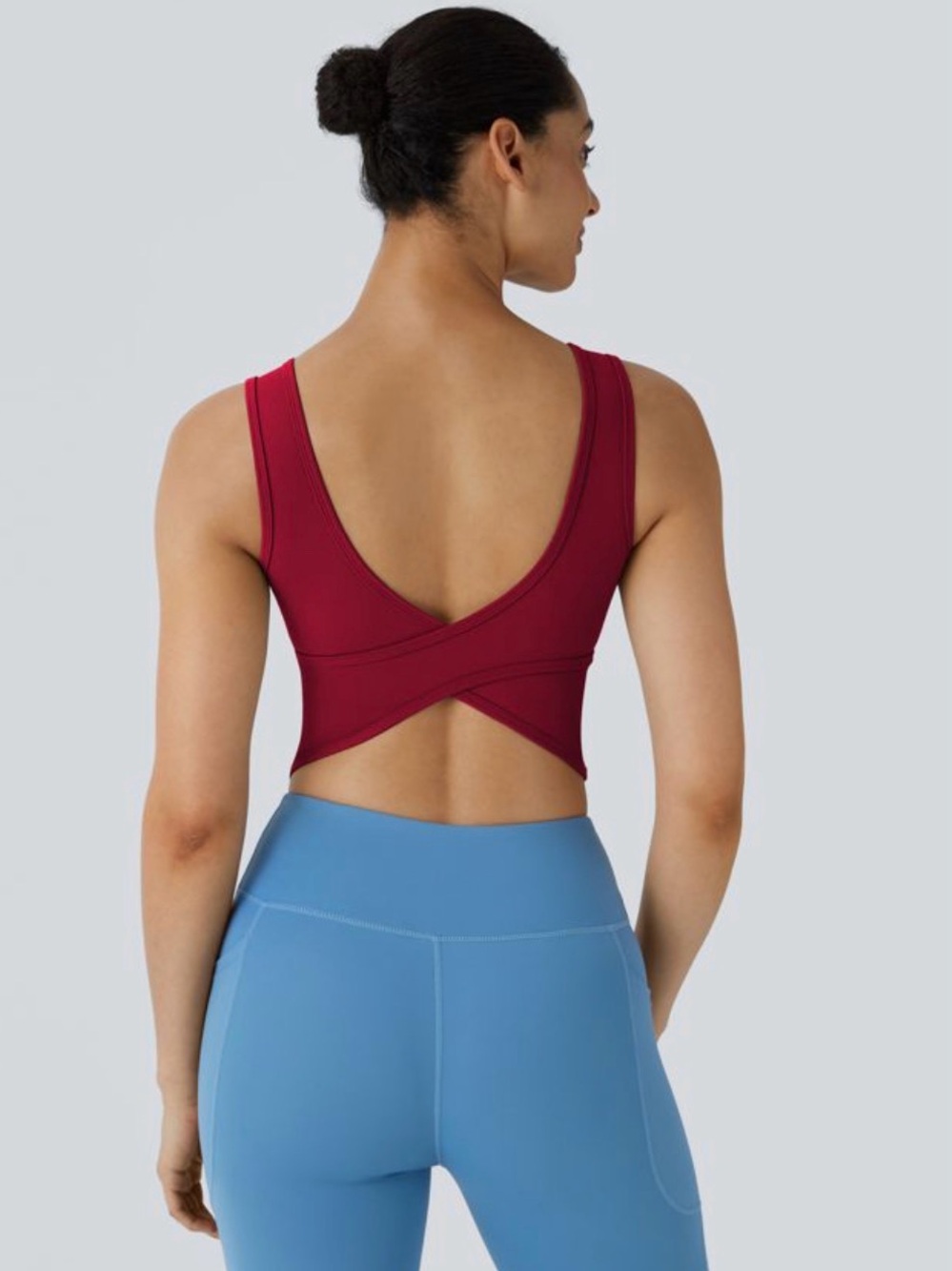 Halara U Neck Crossover Barre Ballet Dance Tank Top Large Red Cropped Bralette